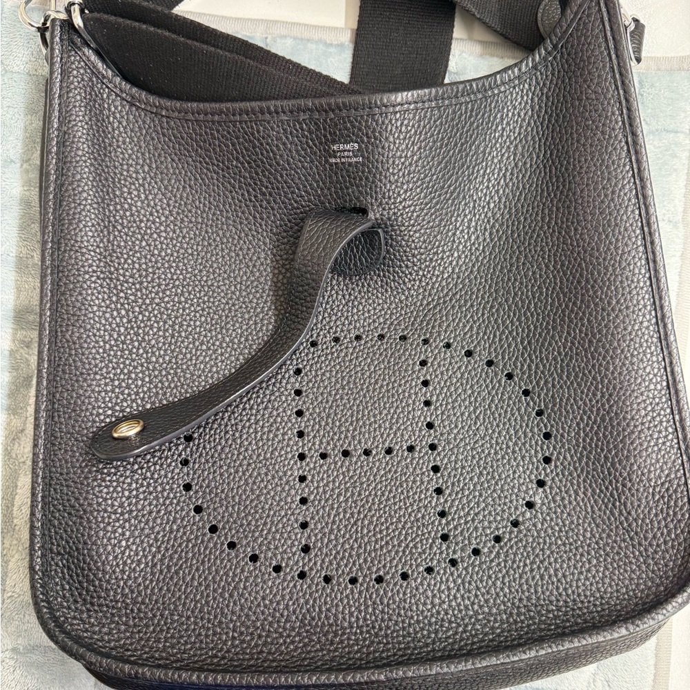 Hermes Black Leather Tote with Interior Stud Accents
